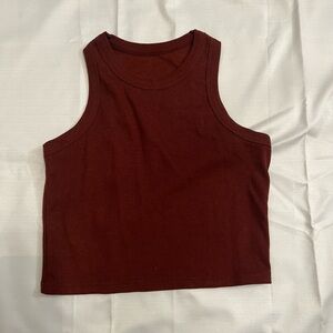 Red high neck ribbed tank top
